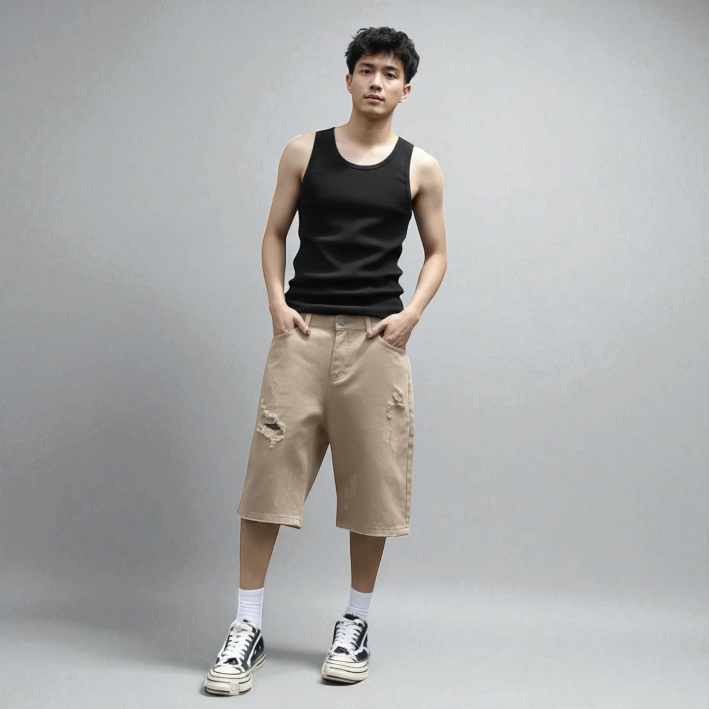 Short en jean beige homme