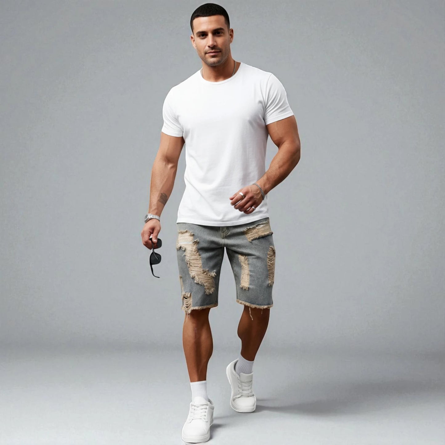 Short en jean déchiré homme