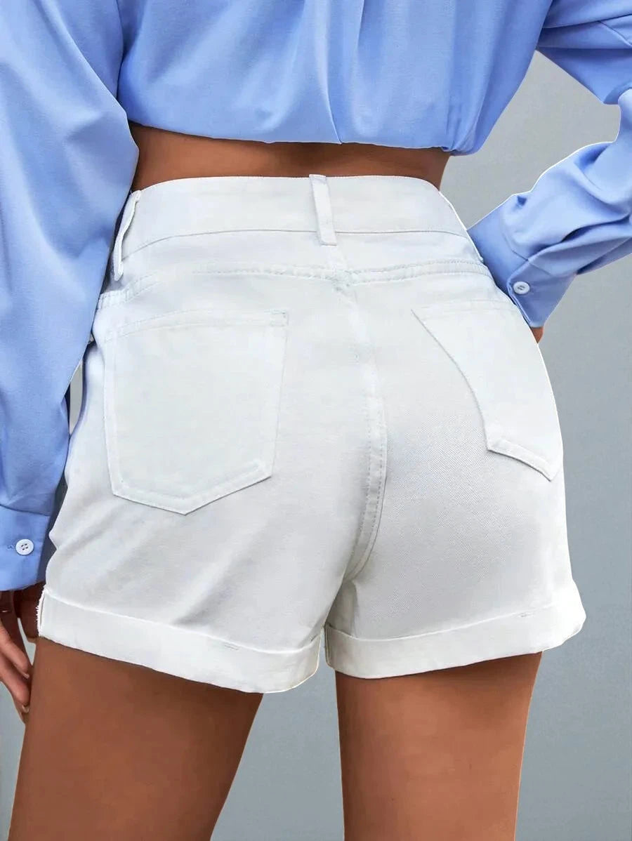 Short en jean femme blanc