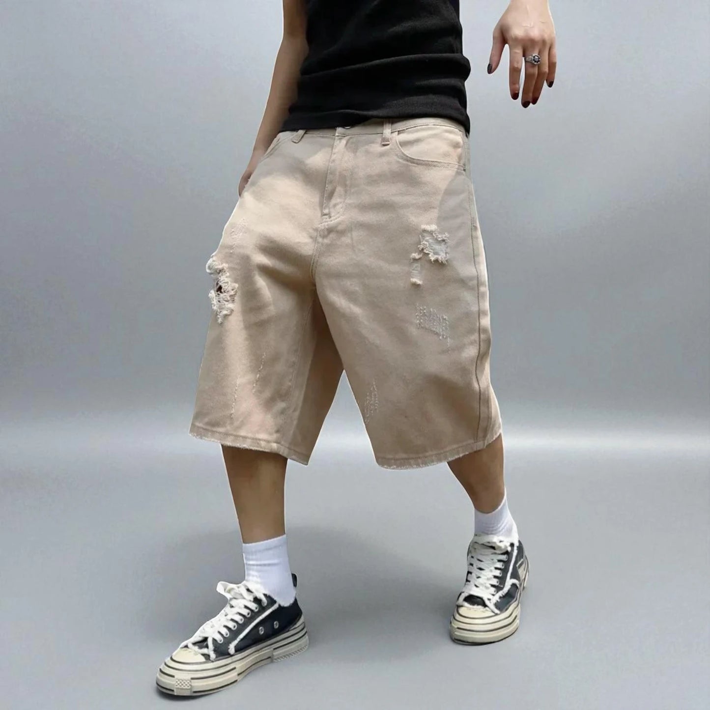 Short en jean beige homme