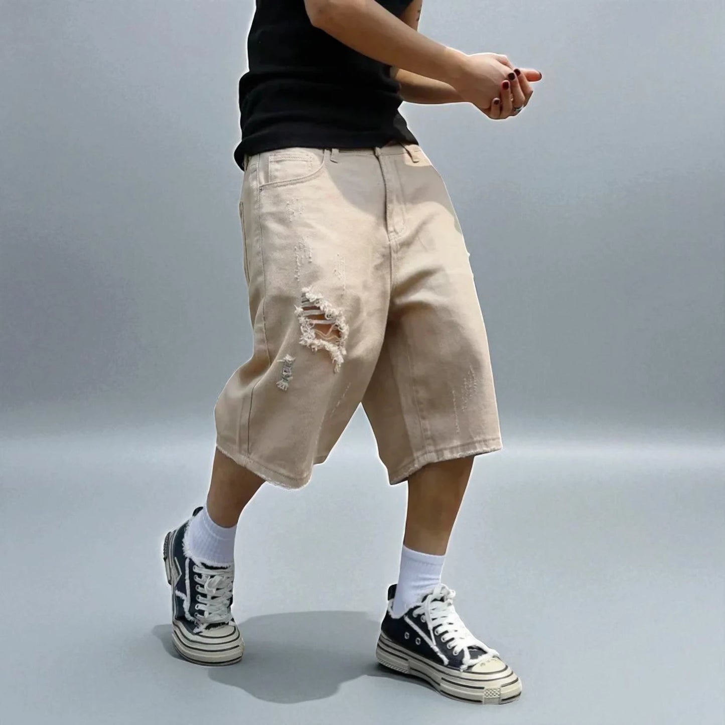 Short en jean beige homme