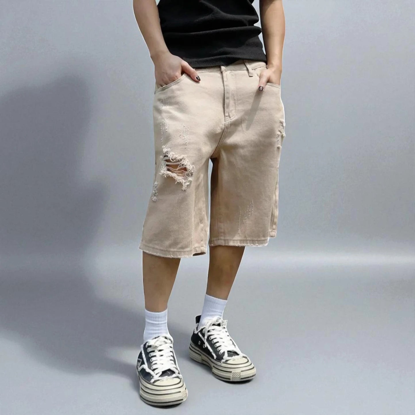 Short en jean beige homme