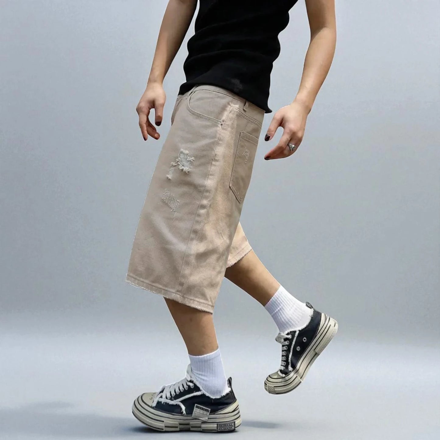 Short en jean beige homme
