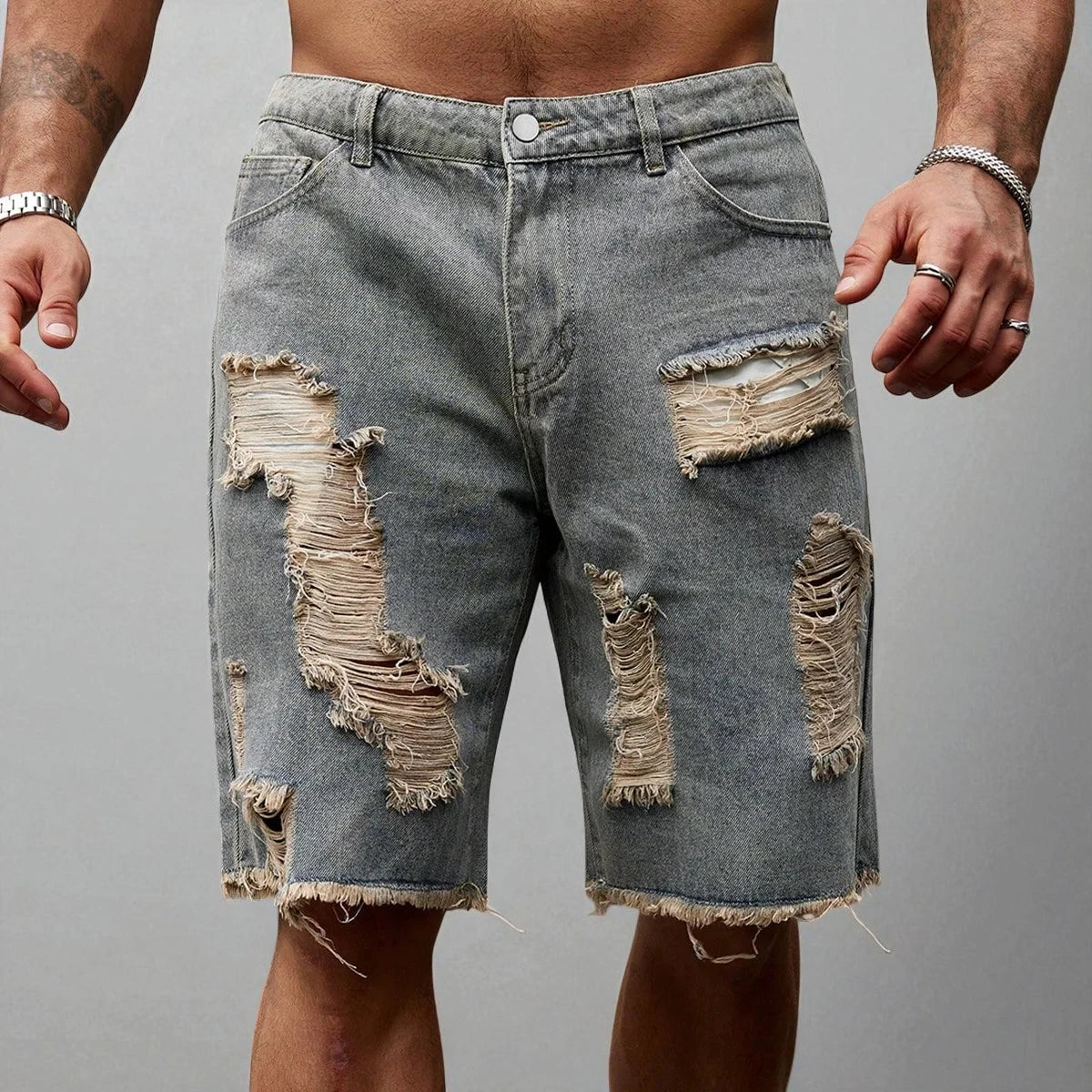 Short en jean déchiré homme