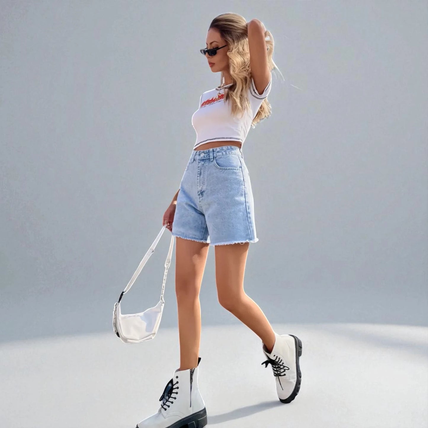 Short femme en jean taille haute