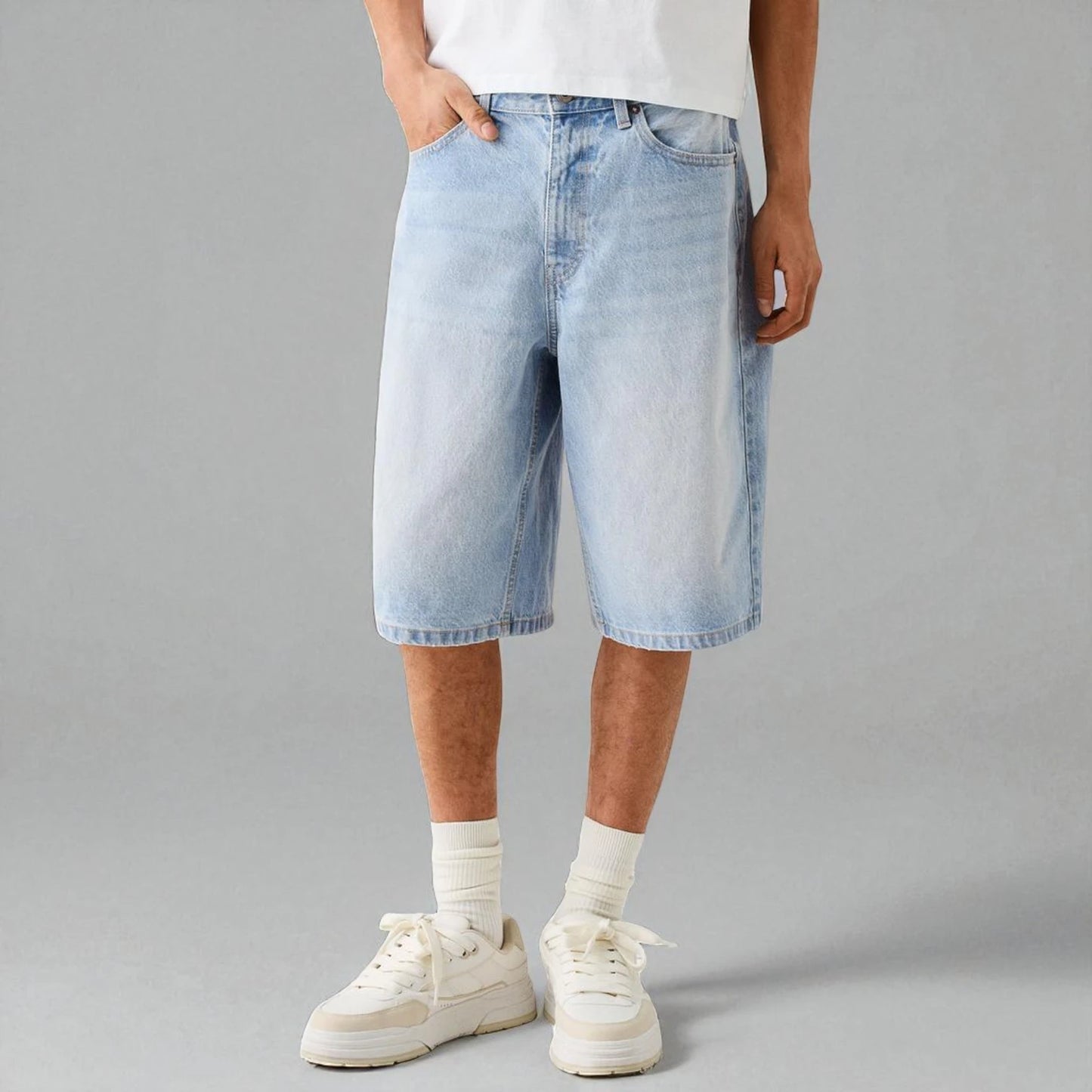 Short en jean bleu clair homme