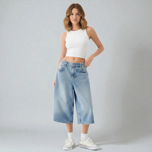 Bermuda en jean large femme