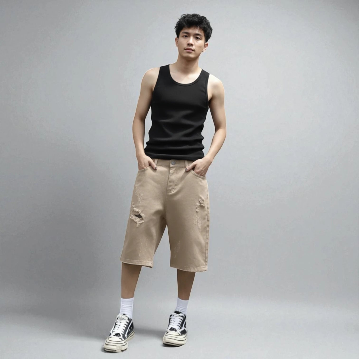 Short en jean beige homme