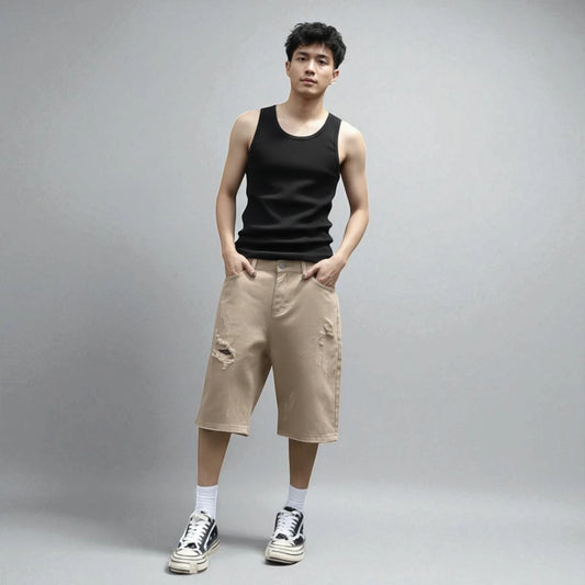 Short en jean beige homme