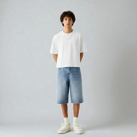 Short en jean bleu homme