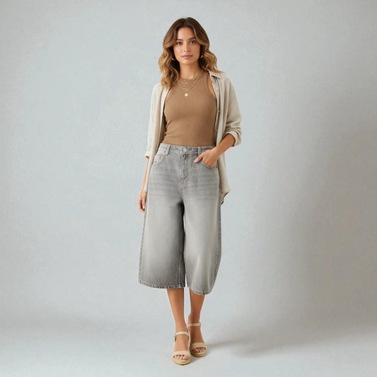 Short en jean gris femme