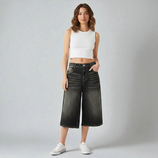 Short en jean large femme