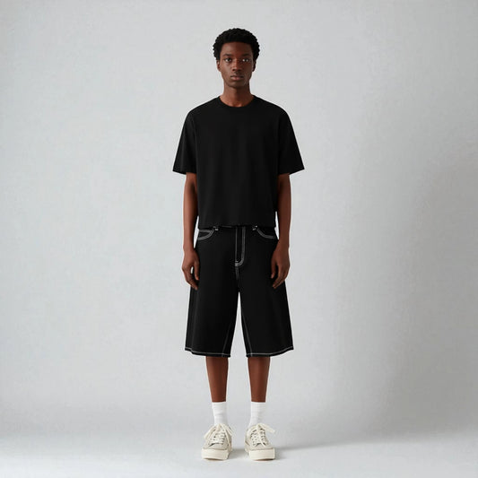 Short en jean noir homme