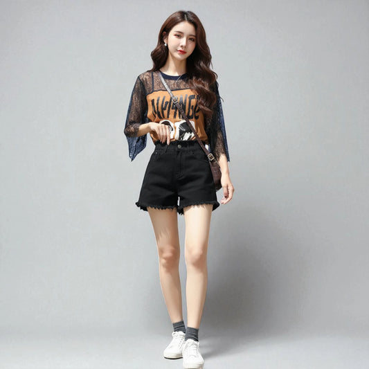 Short en jean noir taille haute