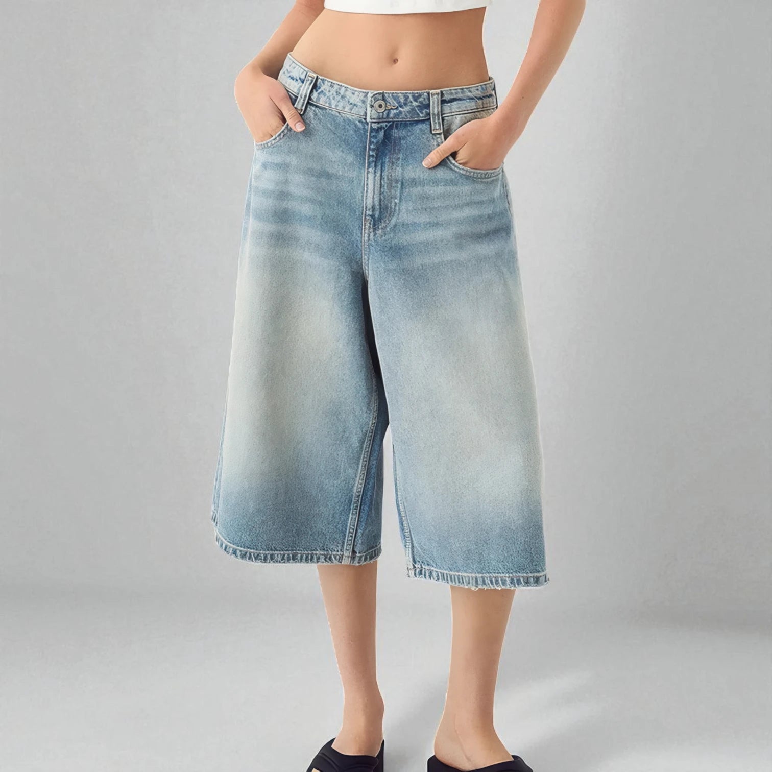 Bermuda long en jean femme