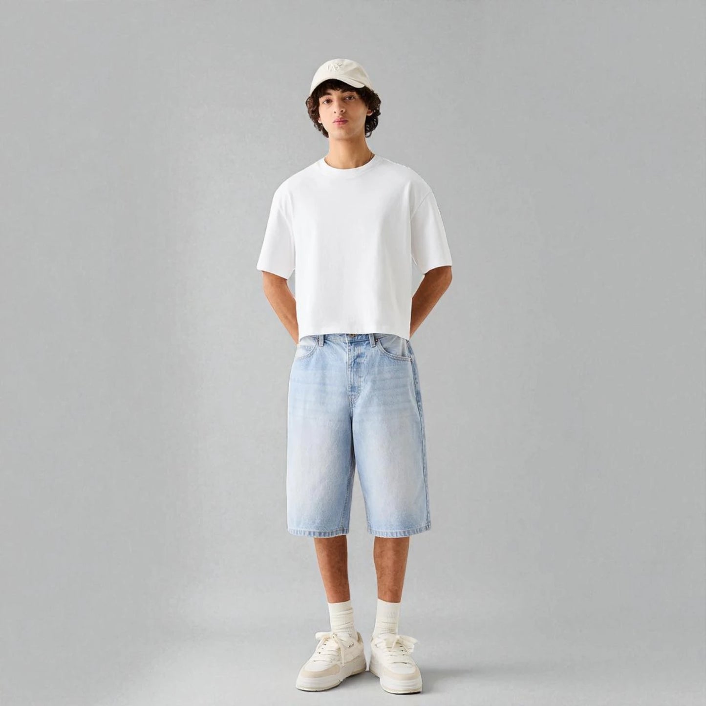 Short en jean bleu clair homme