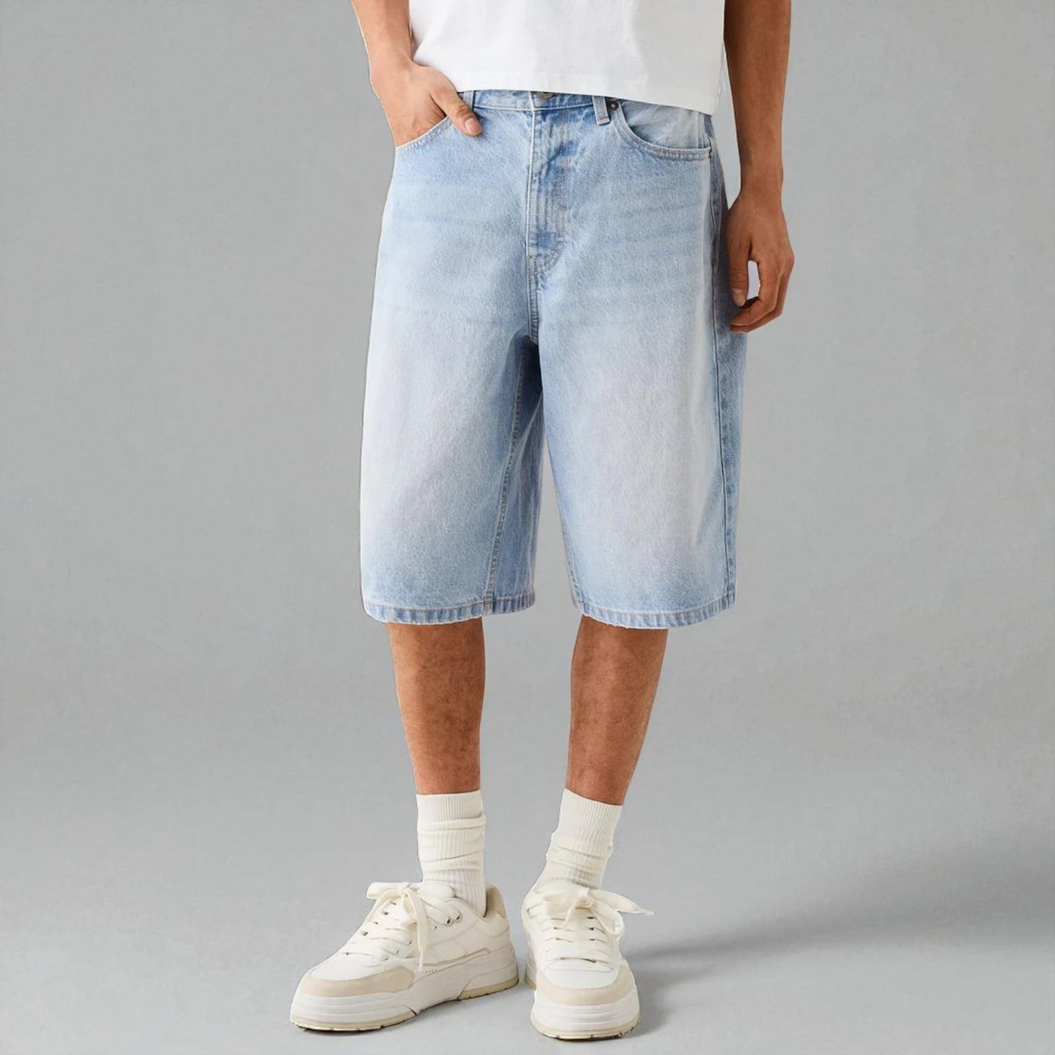 Short en jean bleu clair homme