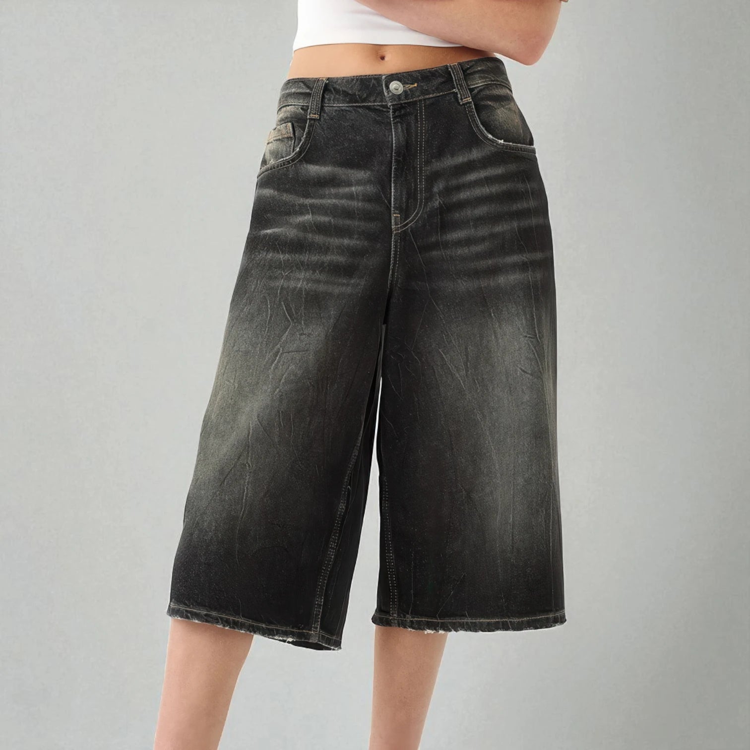 Short en jean large femme