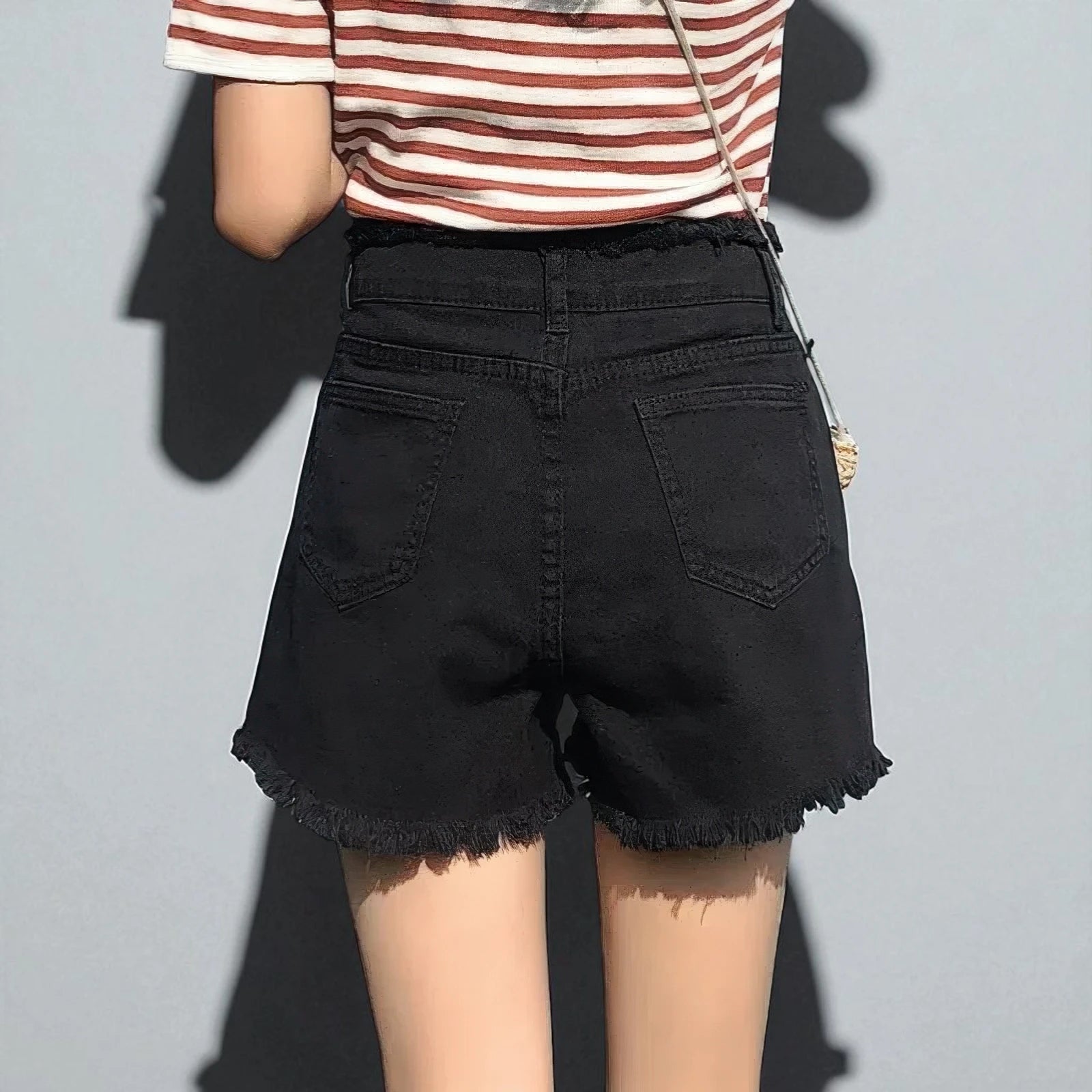 Short en jean noir taille haute