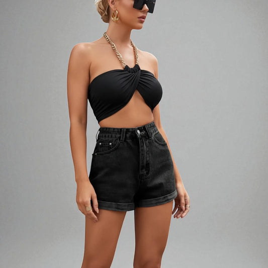 short en jean noir femme